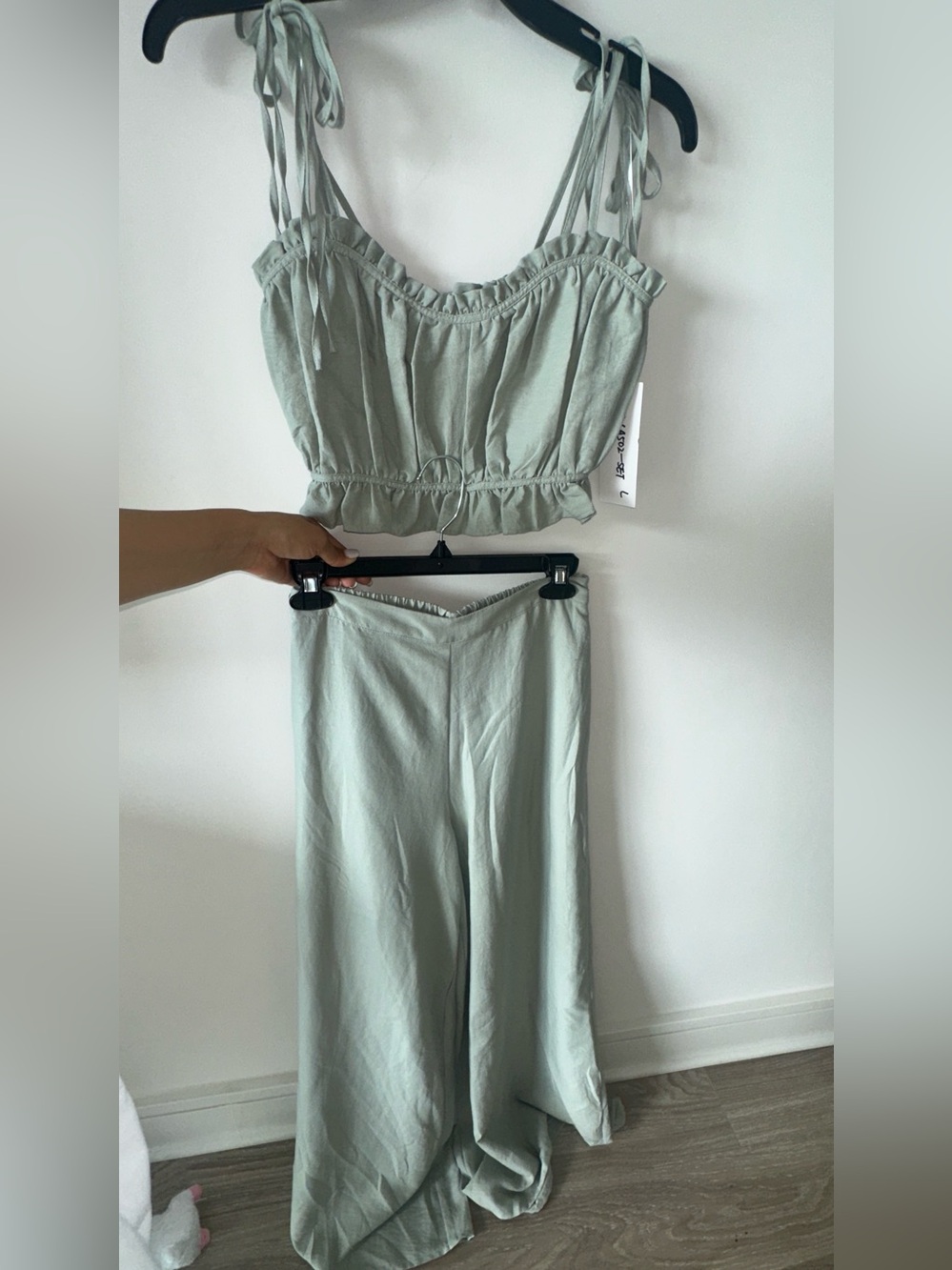 HYFVE Sage Green Tie-Strap Crop Top & Wide Leg Pants Set - Picture 3 of 8